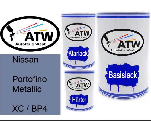 Nissan, Portofino Metallic, XC / BP4: 500ml Lackdose + 500ml Klarlack + 250ml Härter - Set, von ATW Autoteile West.
